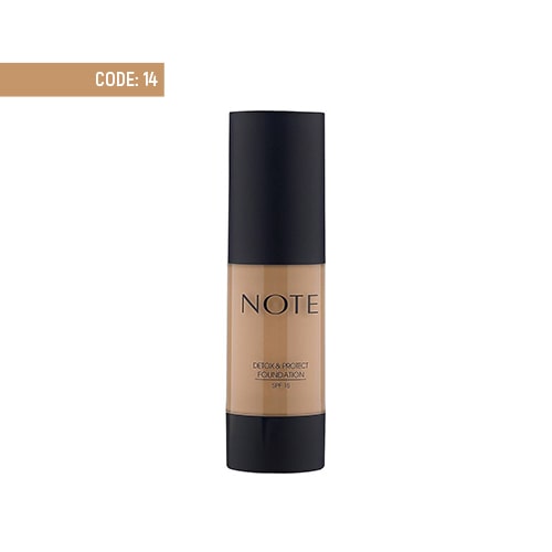 note-detox-&-protect-foundation-14-dark-honey کرم پودر پمپی دتوکس نوت شماره ۱۴